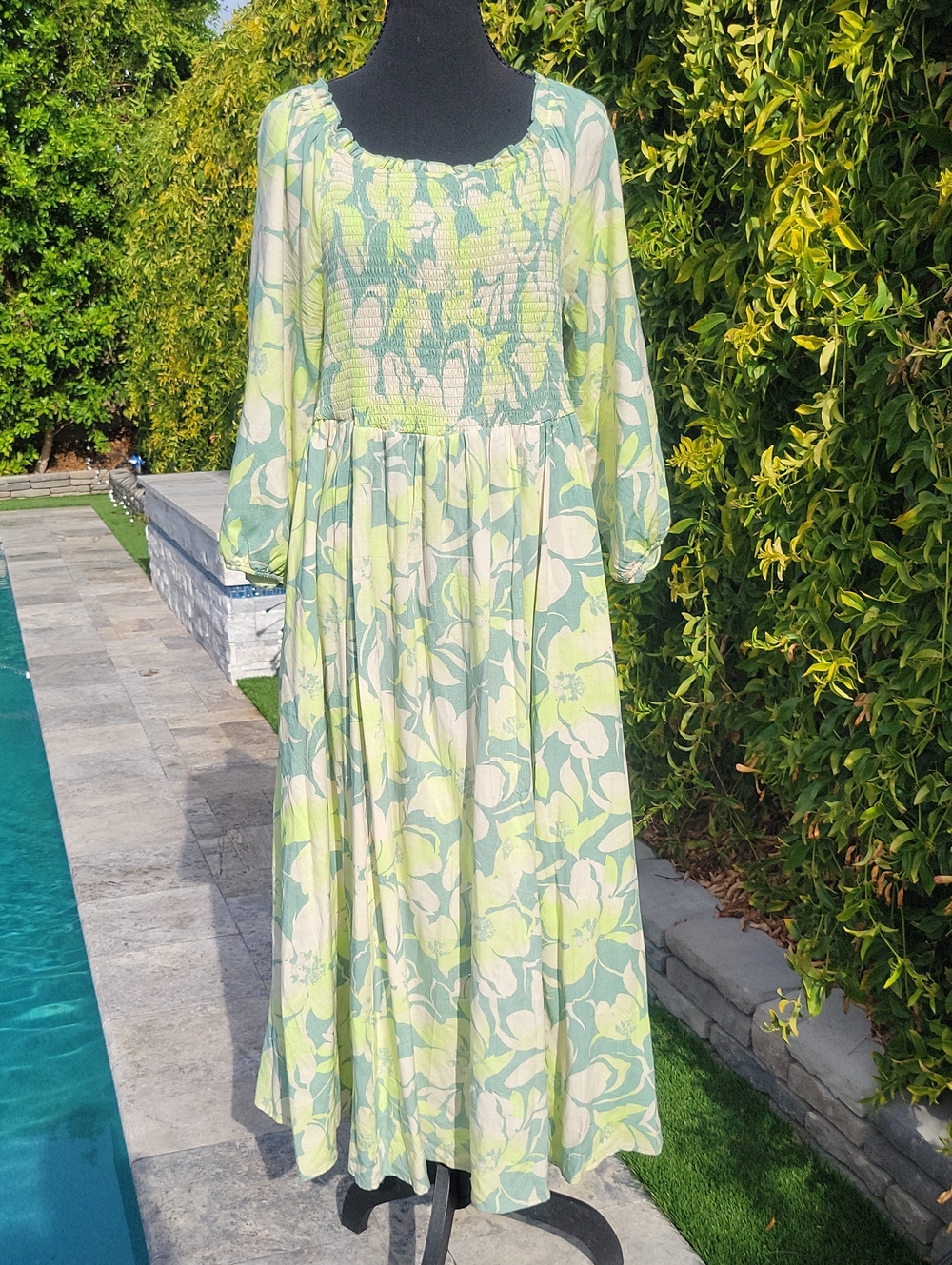 torrid Light Green and Cream Floral Smocked Maxi Dress 1